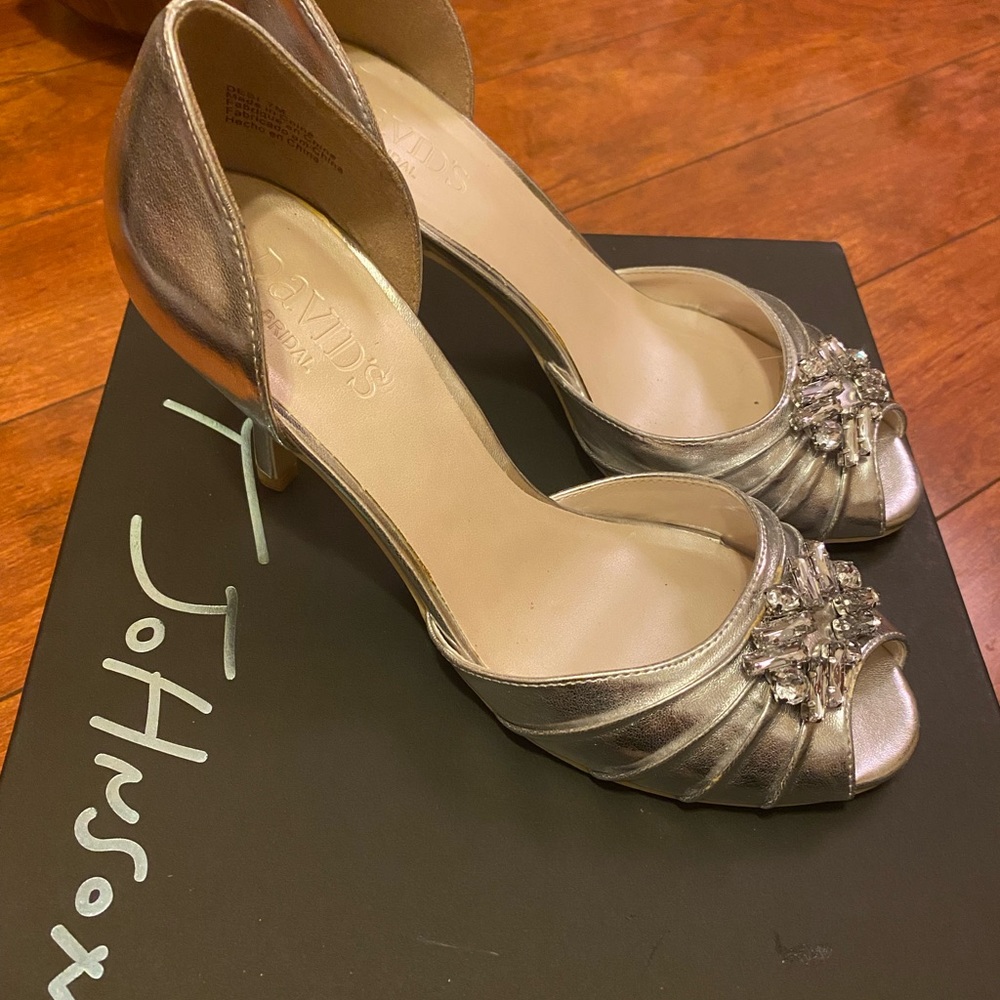 David Bridal Metallic D'Orsay Peep-Toe Heels